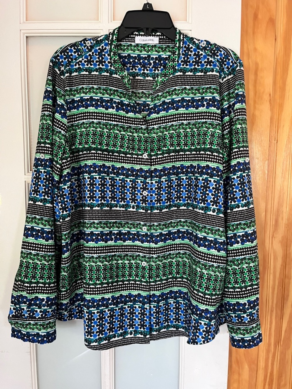 Calvin Klein Blue & Green Printed Button-Down Shirt